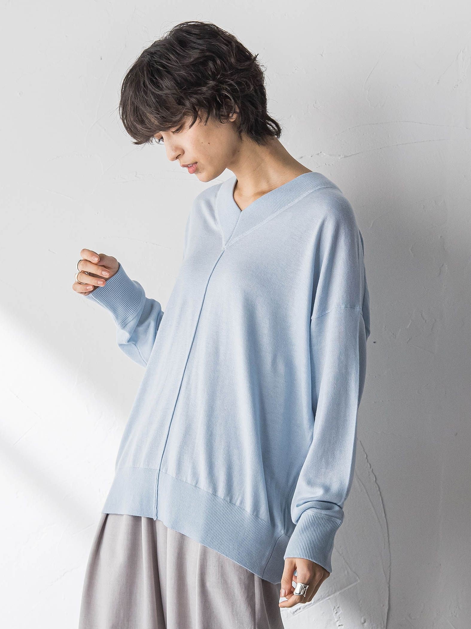 【新色追加】Vネックコクーンニットプルオーバー≪手洗い可能≫