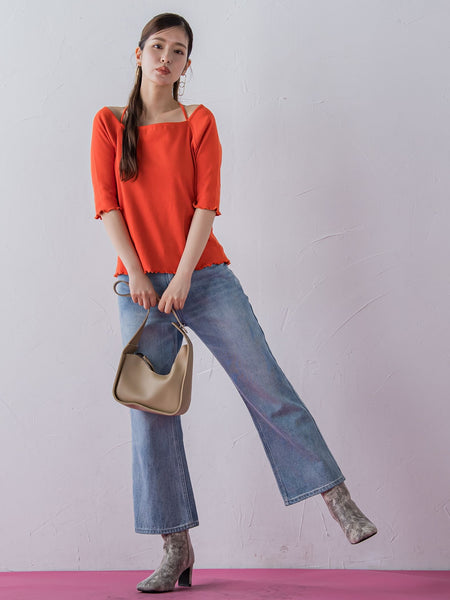 【レディな印象を演出】5分袖ヒモ付カットソー《洗濯機で洗える》