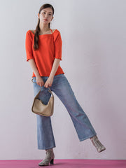 【レディな印象を演出】5分袖ヒモ付カットソー《洗濯機で洗える》