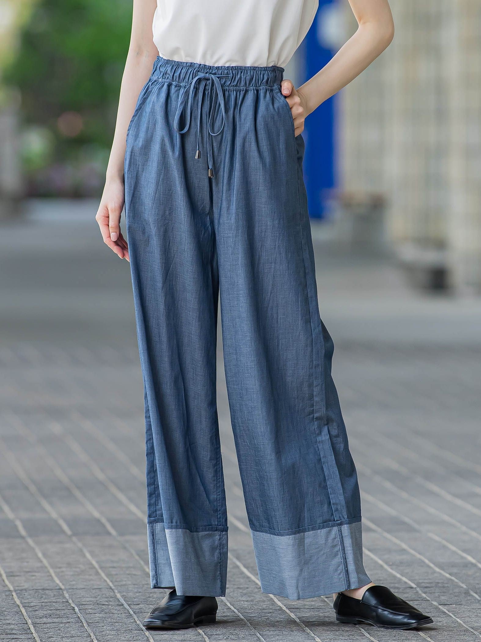 【biyori】ダンガリーワイドパンツ≪手洗い可能≫