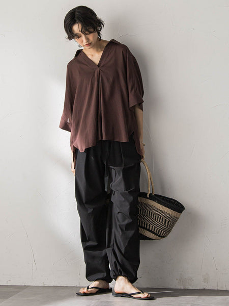 麻調シアーBACKタックスキッパーブラウス