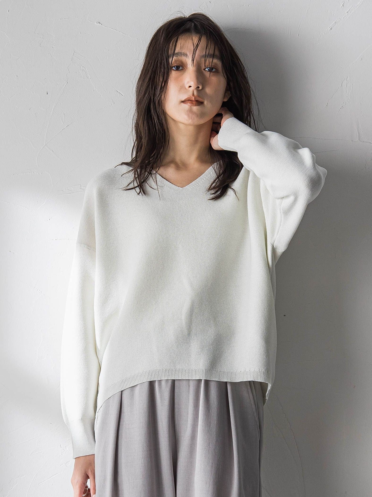 Vネックラメガーターニットプルオーバー≪手洗い可能≫