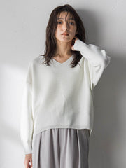 Vネックラメガーターニットプルオーバー≪手洗い可能≫