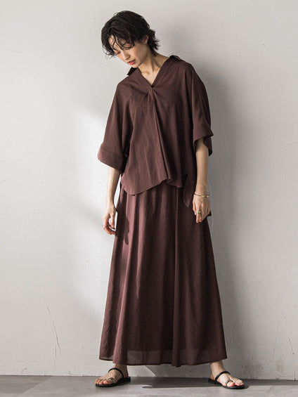 麻調シアーBACKタックスキッパーブラウス