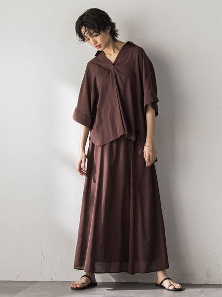 麻調シアーBACKタックスキッパーブラウス