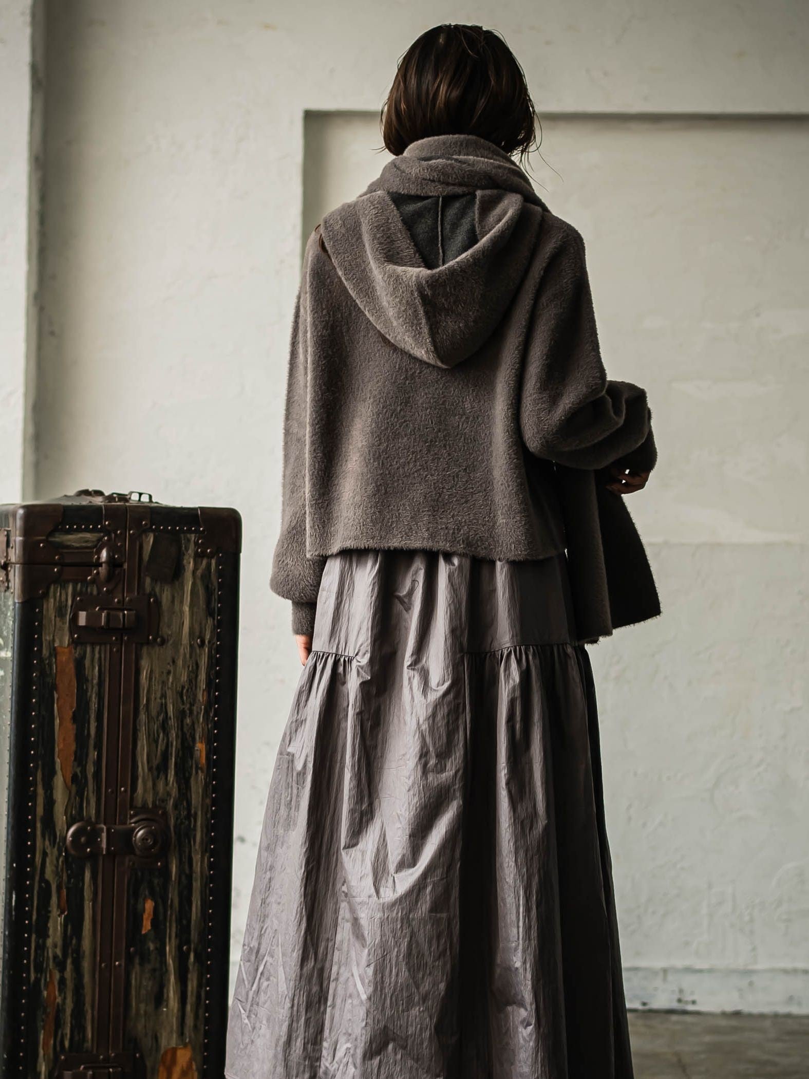 フェザーヤーンWフェイスフーディニットストール≪手洗い可能≫