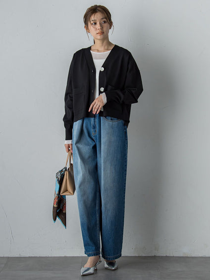 【カタログ掲載】タックデニムパンツ≪洗濯機で洗える≫