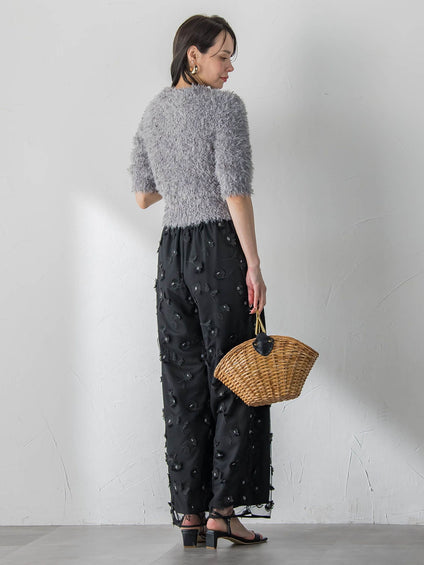 フラワー刺繍チュールパンツ