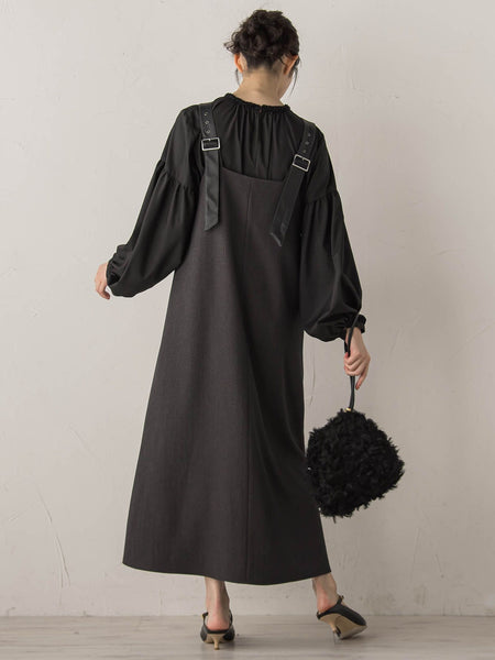 ミックスツイード×レザーライクジャンスカ≪洗濯機で洗える≫