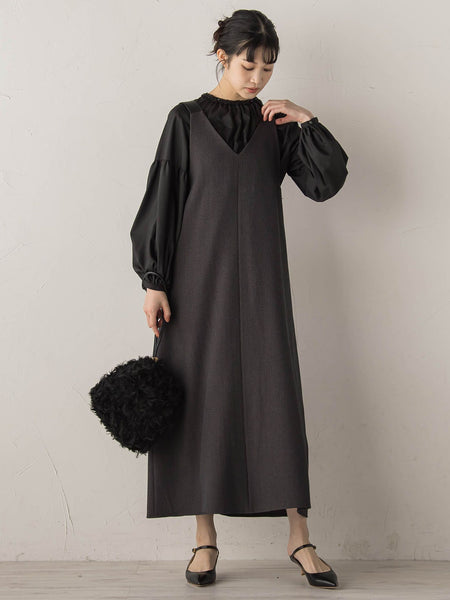 ミックスツイード×レザーライクジャンスカ≪洗濯機で洗える≫