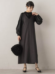 ミックスツイード×レザーライクジャンスカ≪洗濯機で洗える≫