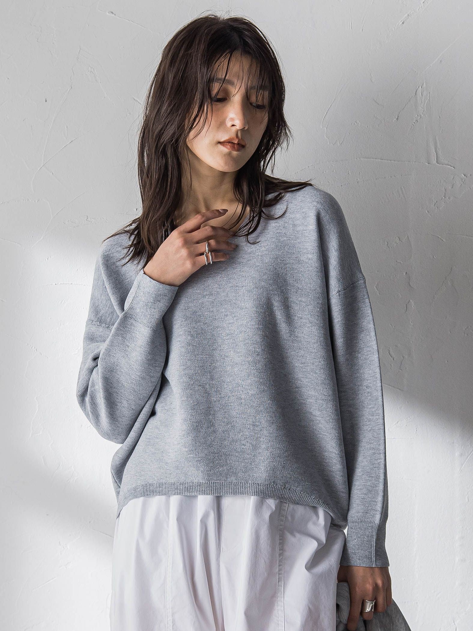 Vネックラメガーターニットプルオーバー≪手洗い可能≫