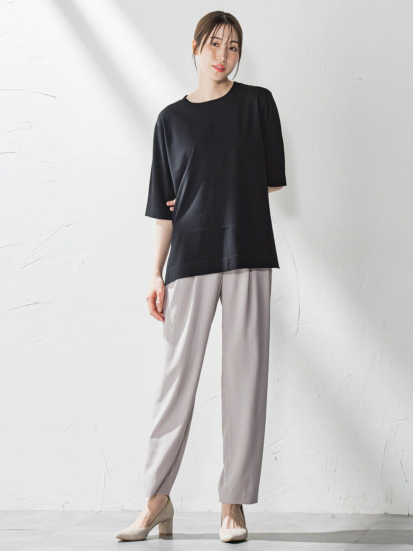 Tシャツ風ニットプルオーバー≪手洗い可能≫