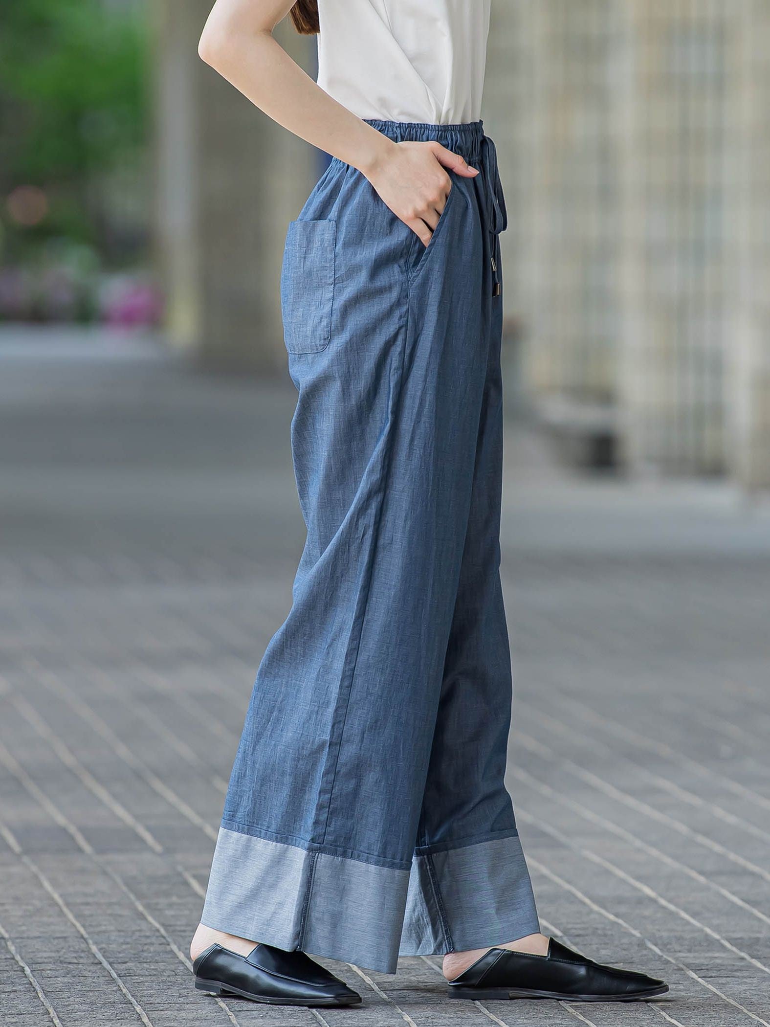 【biyori】ダンガリーワイドパンツ≪手洗い可能≫