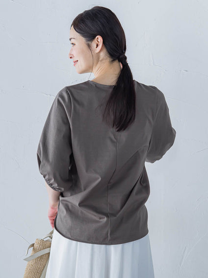 【WEB限定】きれいめハーフスリーブカットソー ≪接触冷感／洗濯機OK≫