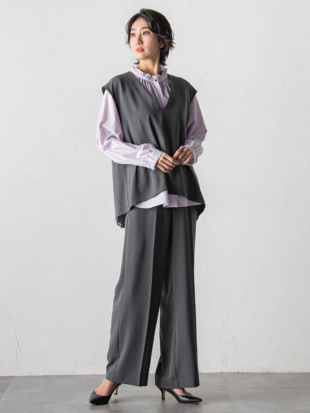 【大きいサイズ】ドレープブロードストレッチブラウス