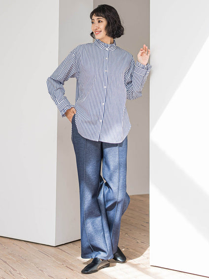 【WEB限定/新色追加】”楽暖”裏起毛ワイドパンツ≪洗濯機で洗える≫