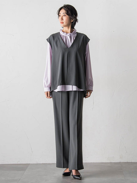 【大きいサイズ】ドレープブロードストレッチブラウス