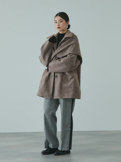 ショール付きスライバーニットコート