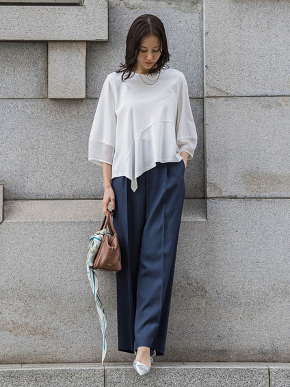 オーガンジーアシメヘムカットソー≪UVカット≫