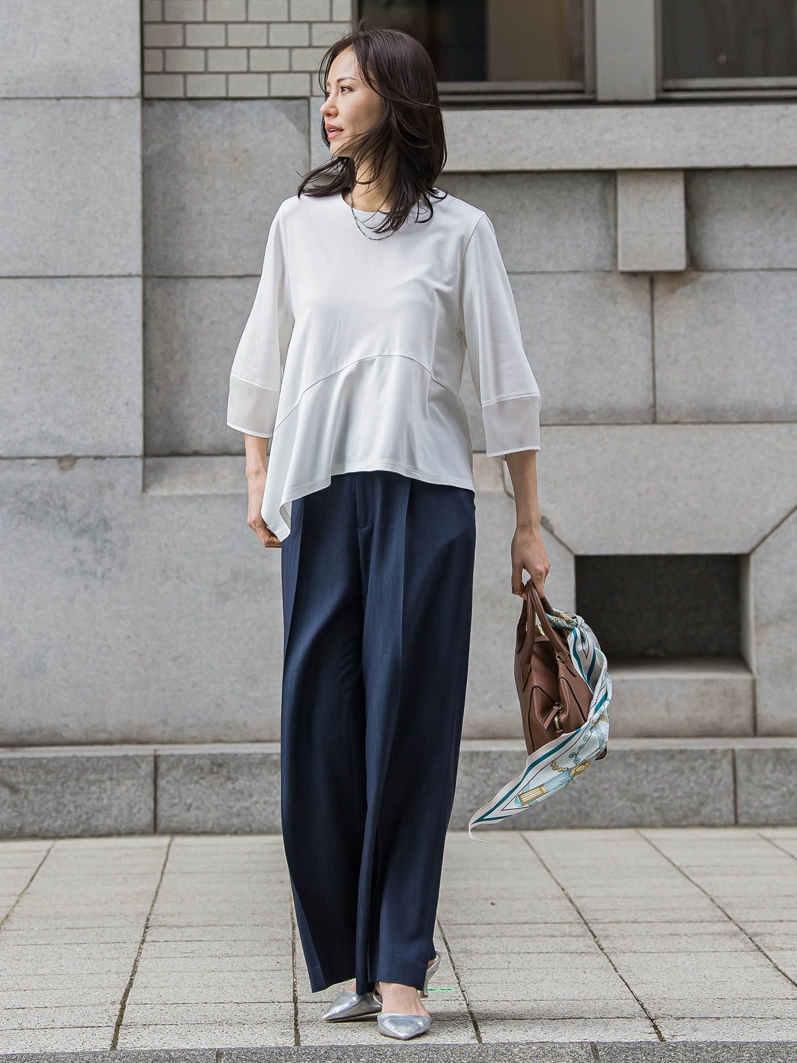 オーガンジーアシメヘムカットソー≪UVカット≫