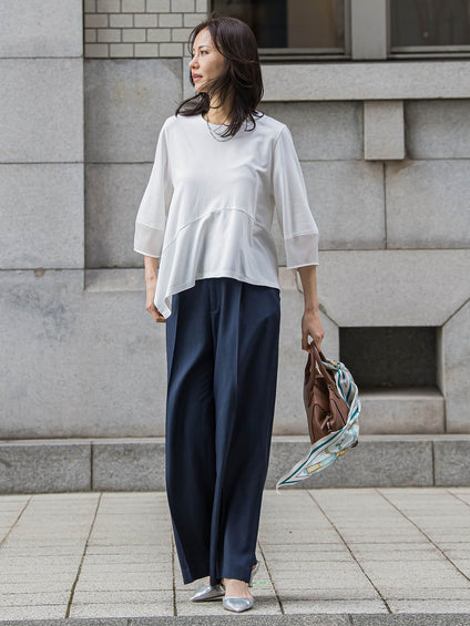 オーガンジーアシメヘムカットソー≪UVカット≫