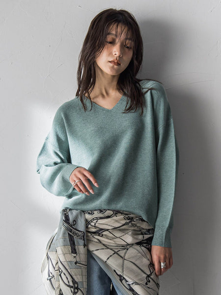 Vネックラメガーターニットプルオーバー≪手洗い可能≫