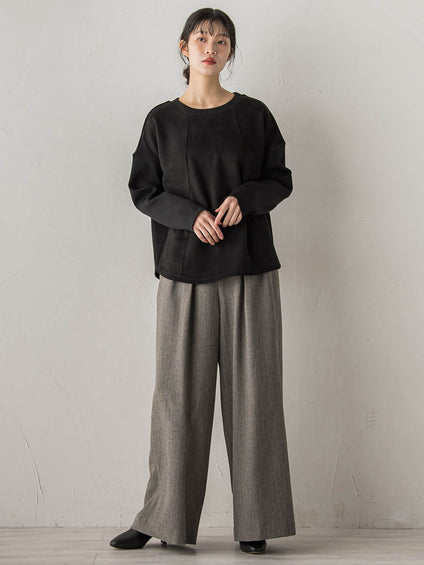 スエード×リブ変形切替えプルオーバー≪手洗い可能≫