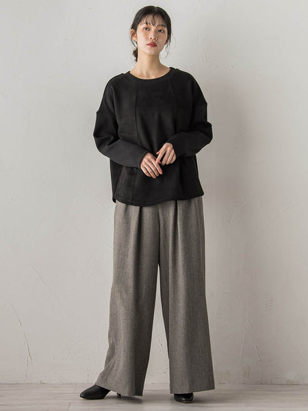 スエード×リブ変形切替えプルオーバー≪手洗い可能≫