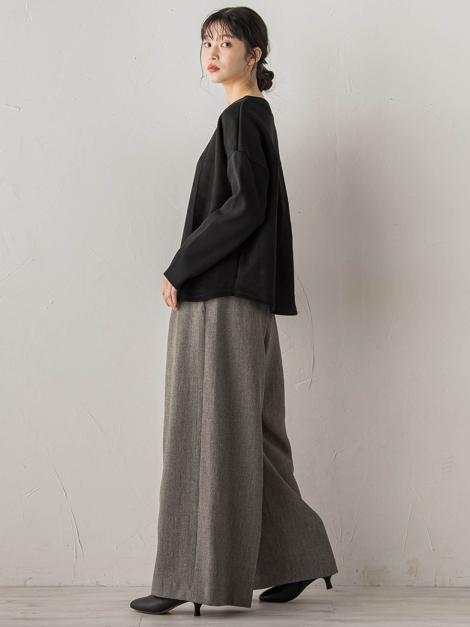 スエード×リブ変形切替えプルオーバー≪手洗い可能≫