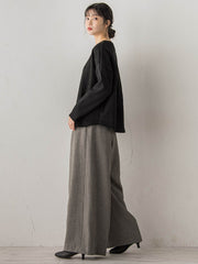 スエード×リブ変形切替えプルオーバー≪手洗い可能≫