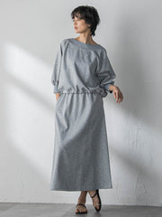 ボートネックドロストヘムスカートセットアップ