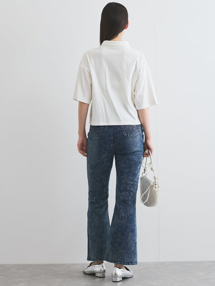 ケミカルデニムフレアパンツ≪洗濯機で洗える≫