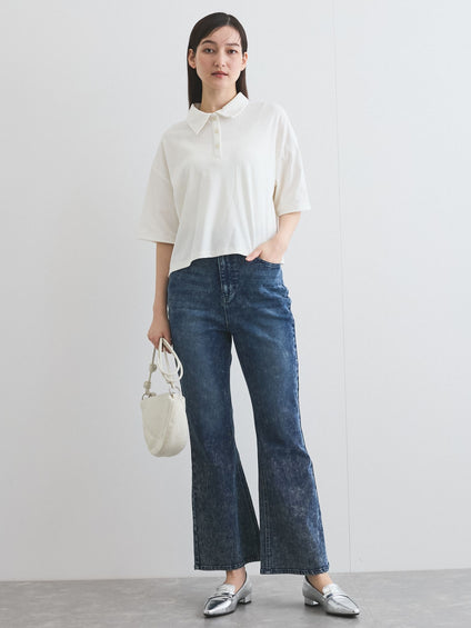 ケミカルデニムフレアパンツ≪洗濯機で洗える≫