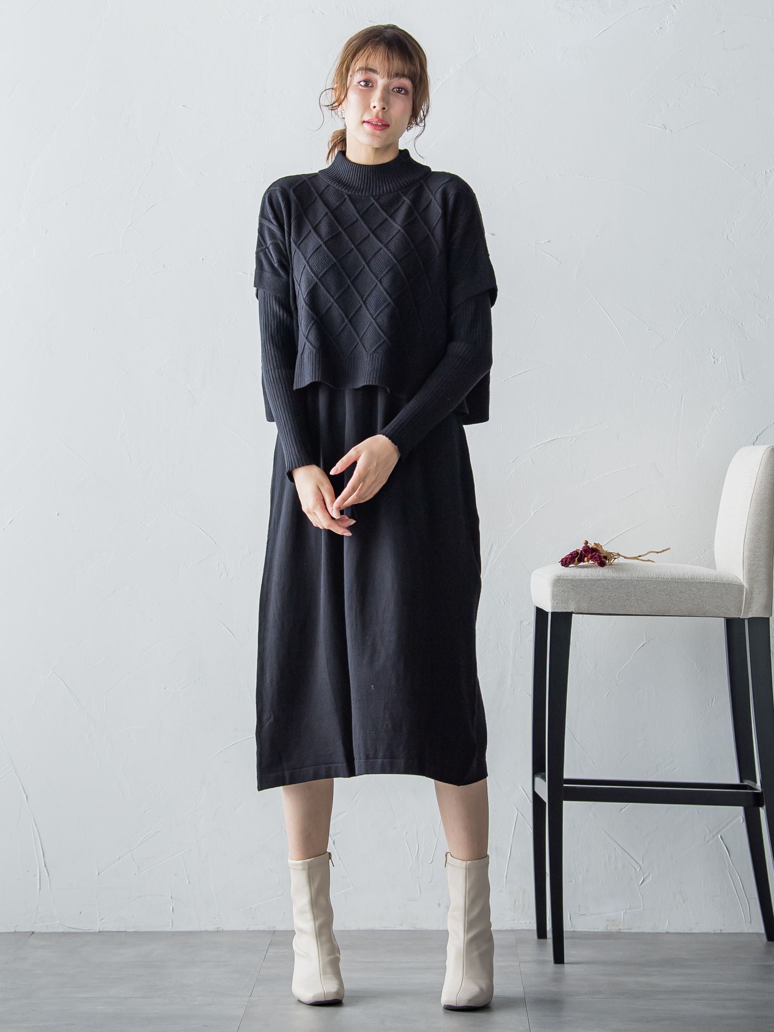 ケーブルTOPS＆ニットワンピースSET ≪手洗い可能≫