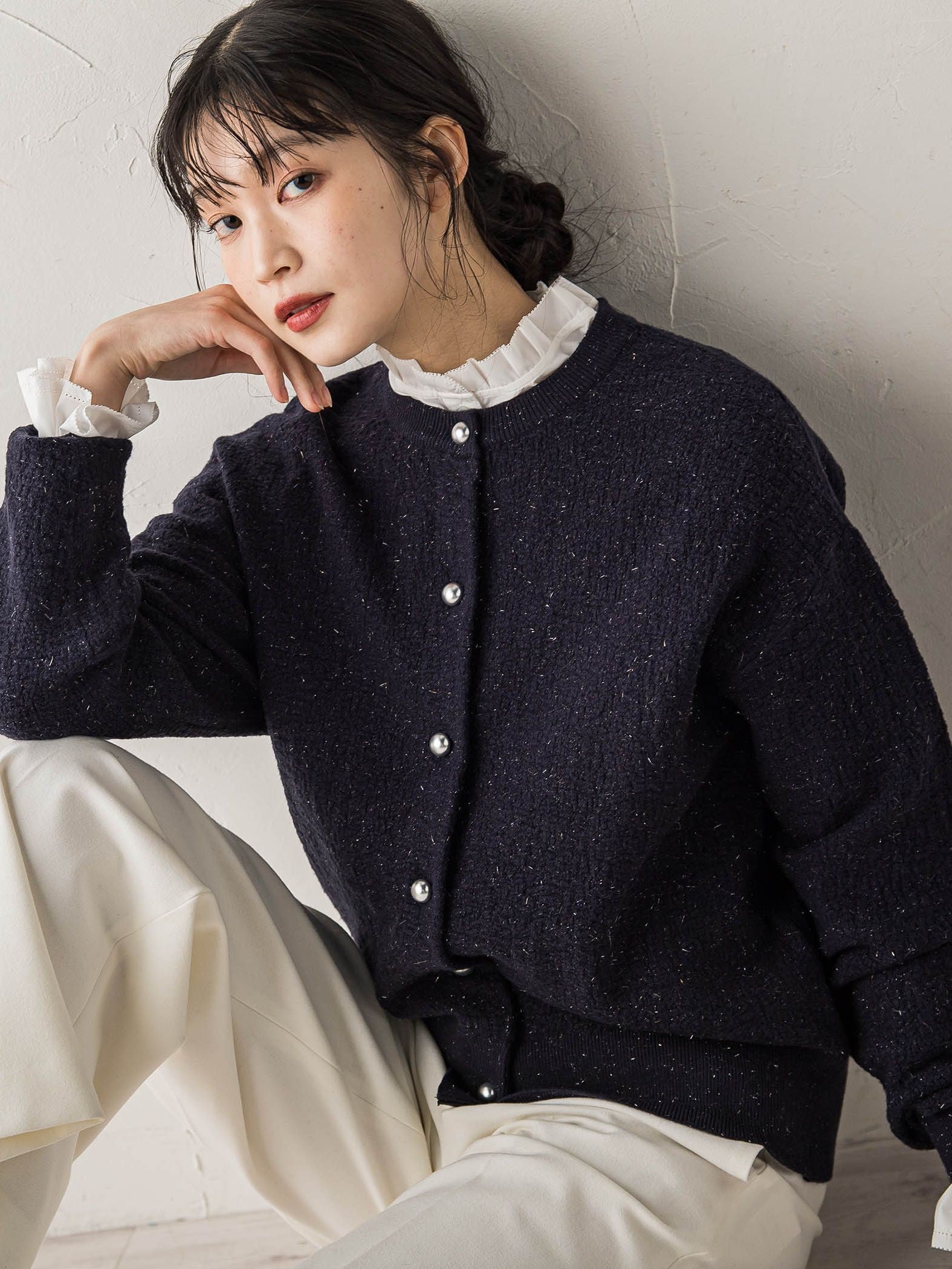 フクレジャガードニットカーディガン≪手洗い可能≫