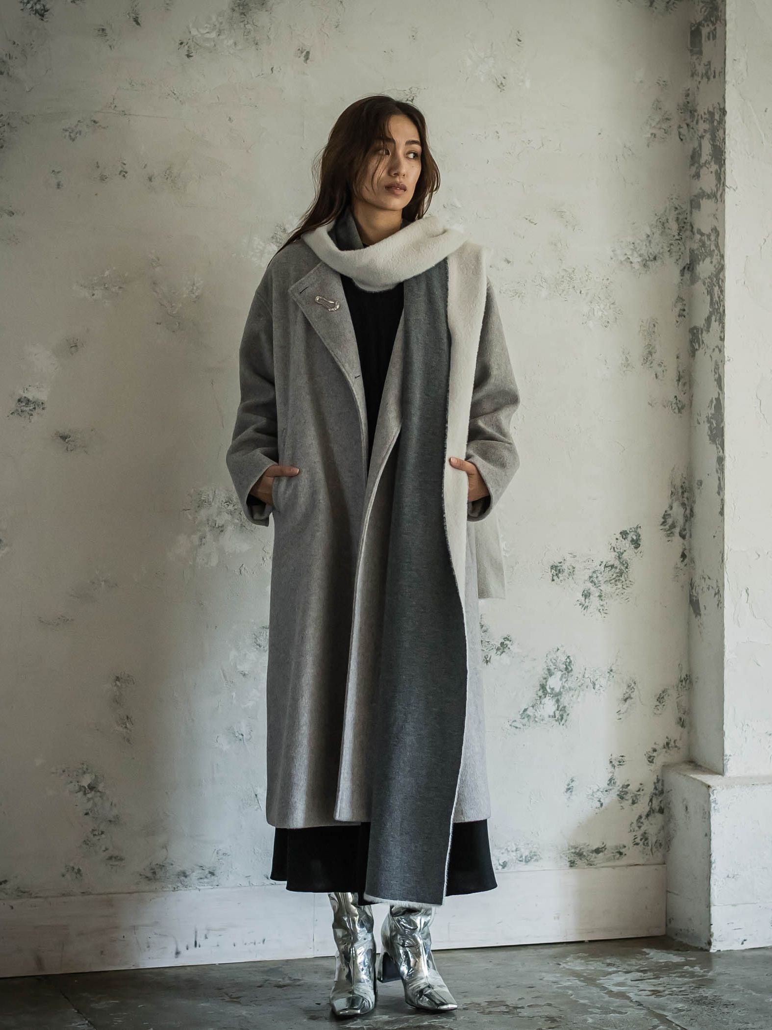 フェザーヤーンWフェイスフーディニットストール≪手洗い可能≫