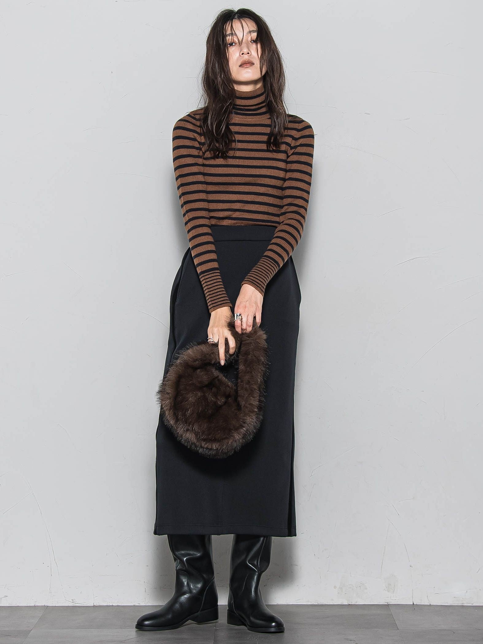 【WEB限定】タートルネックボーダーニットプルオーバー≪手洗い可能≫