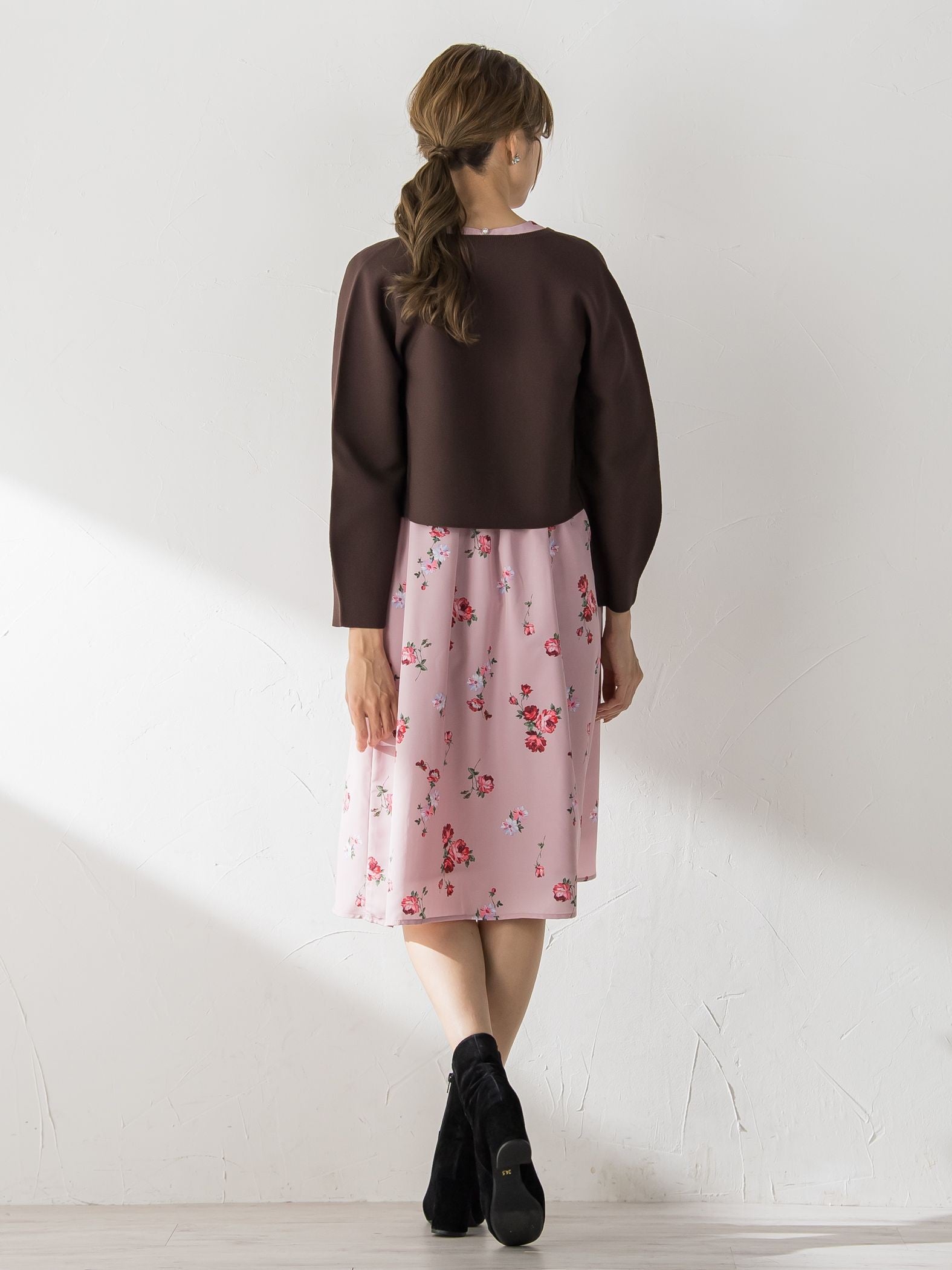 【選べる2丈】ROSEプリントAラインワンピース ≪手洗い可能≫