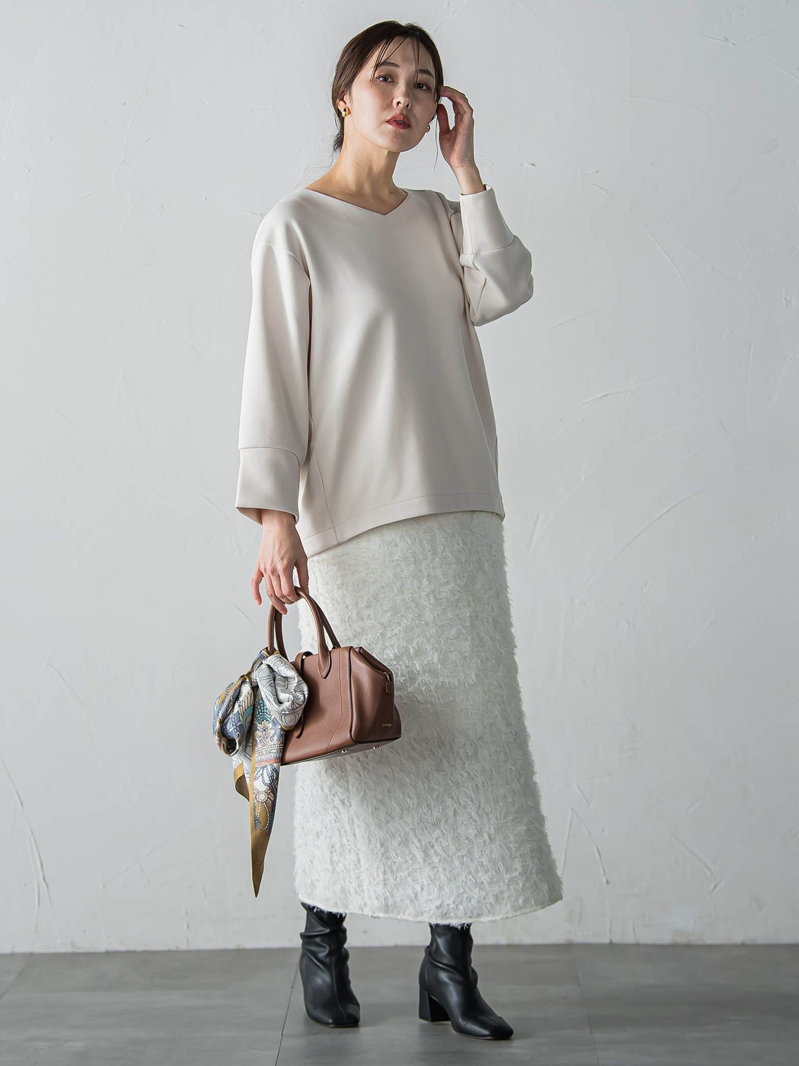 【WEB限定】《暖色美》裏起毛Vネックトップス≪手洗い≫