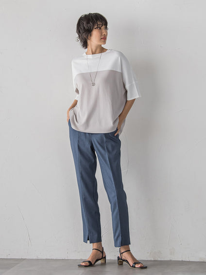 【WEB限定/大きいサイズ】“まるでデニム見え”裾スリットテーパードパンツ