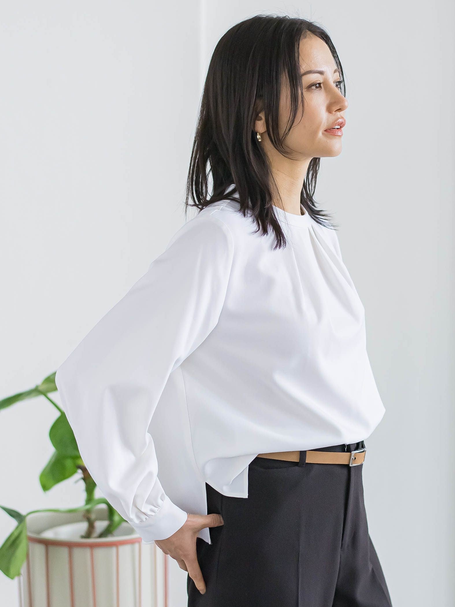 ウールブレンドストレッチブラウス≪セットアップ対応/手洗い可能≫