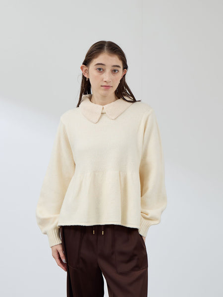 杢ストレッチ襟付きペプラムニット≪手洗い可能≫