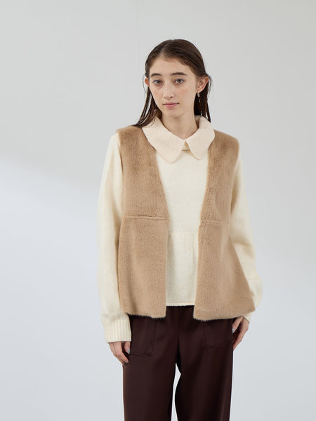 杢ストレッチ襟付きペプラムニット≪手洗い可能≫