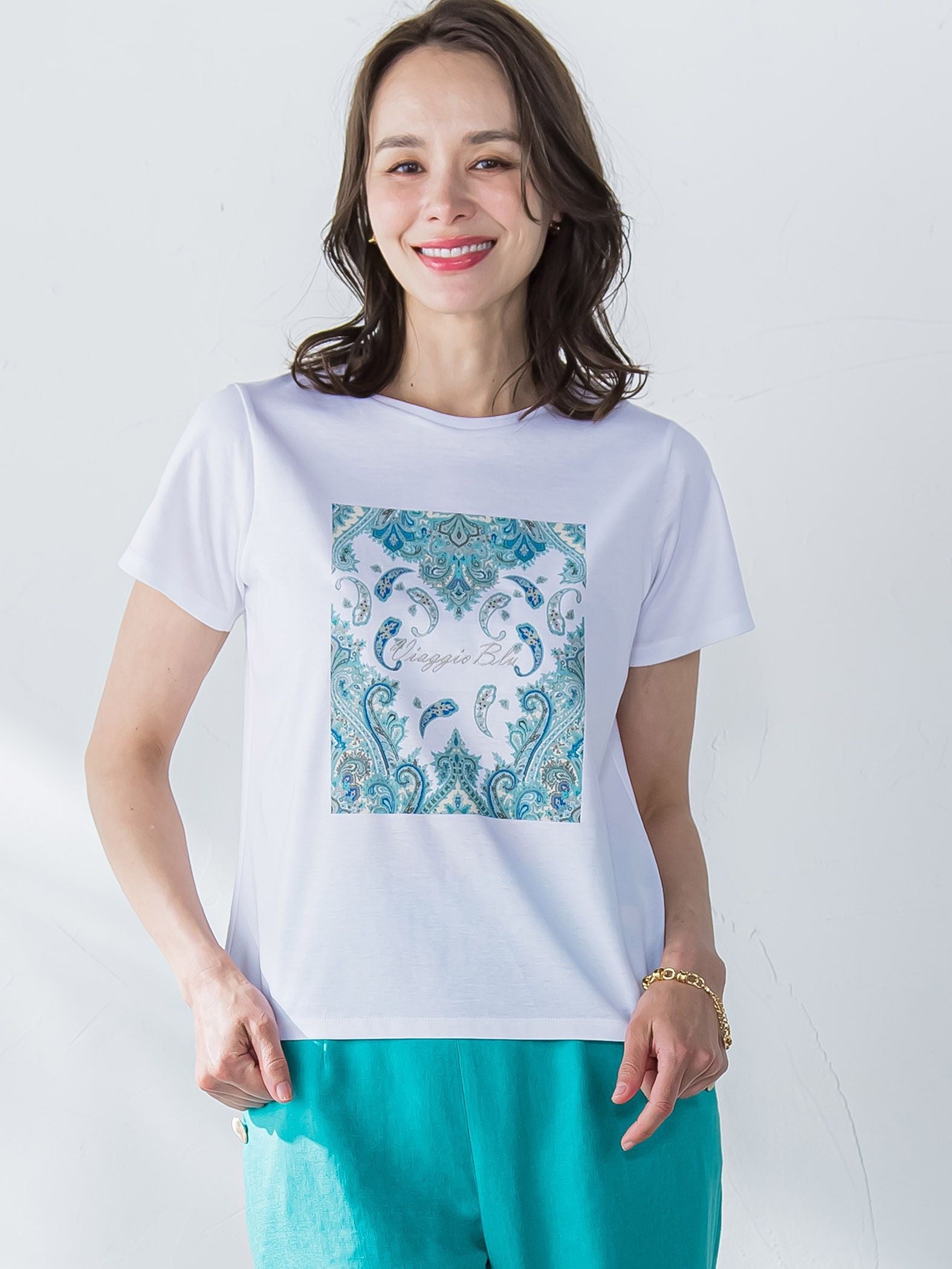 ペイズリープリントTシャツ≪洗濯機で洗える≫