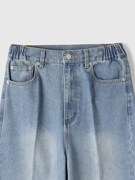 サイドゴムセンタープレス ストレートデニムパンツ