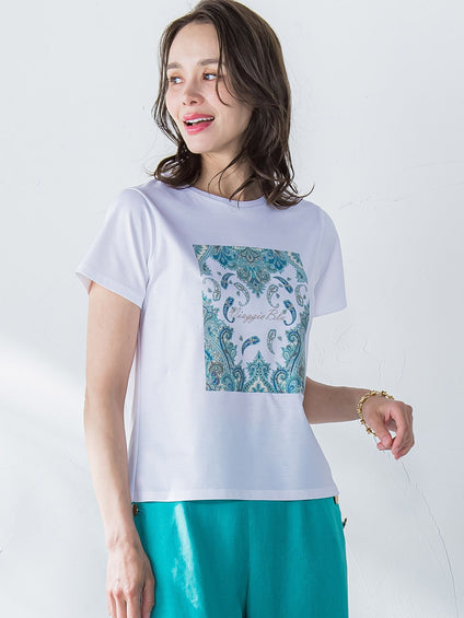 ペイズリープリントTシャツ≪洗濯機で洗える≫