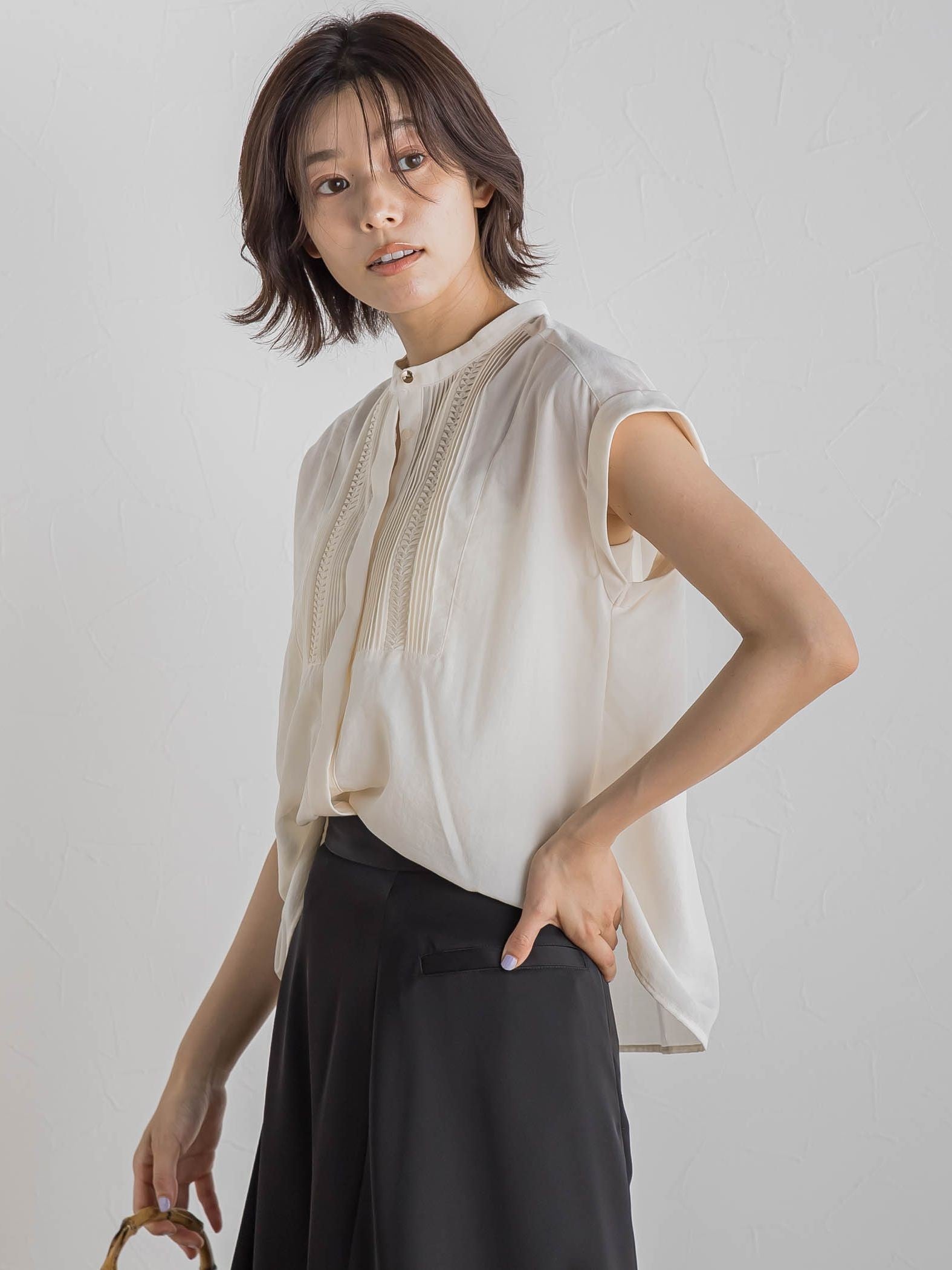 【WEB限定】コットンライクローンブラウス≪手洗い可能≫