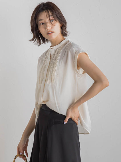 【WEB限定】コットンライクローンブラウス≪手洗い可能≫