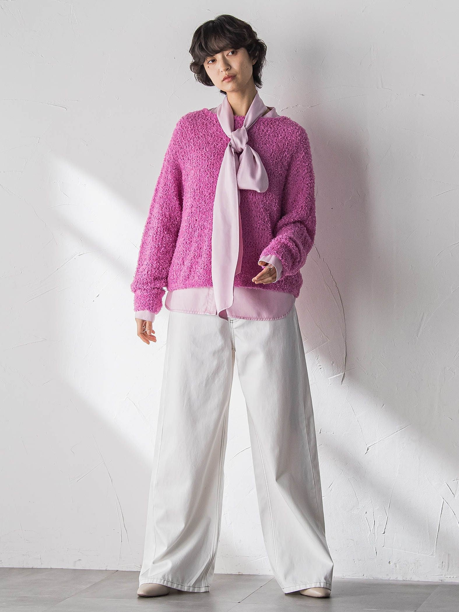 ボウタイ付きデニムシャツ≪洗濯機で洗える≫